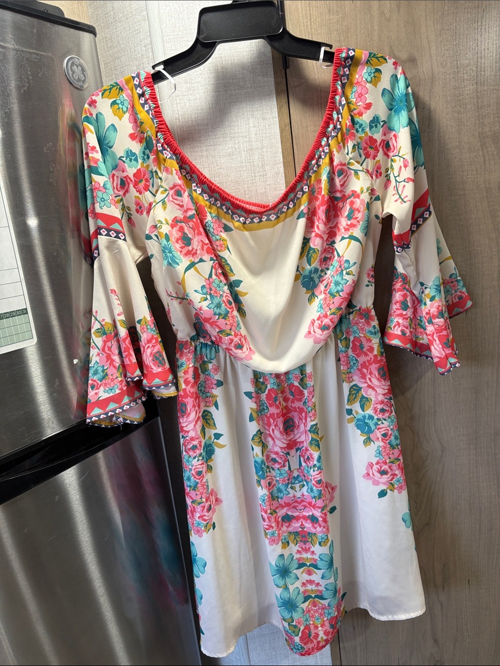 Jealous Tomato Cream Floral Mini Dress with Pink & Teal Accents